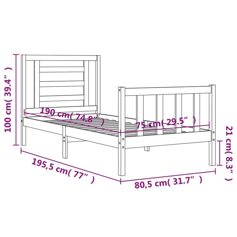 Casa si Gradina - Mobilier - Paturi si accesorii - Paturi - Cadru de pat cu tablie single mic, alb, lemn masiv - Infinity.ro