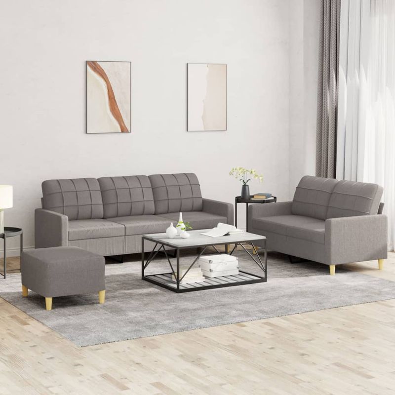 Casa si Gradina - Mobilier - Seturi de mobilier - Seturi living - Set de canapea cu perne, 3 piese, gri taupe, material textil - Infinity.ro