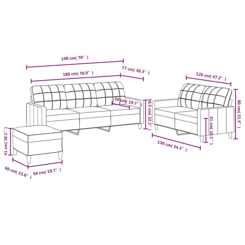 Casa si Gradina - Mobilier - Seturi de mobilier - Seturi living - Set de canapea cu perne, 3 piese, gri taupe, material textil - Infinity.ro