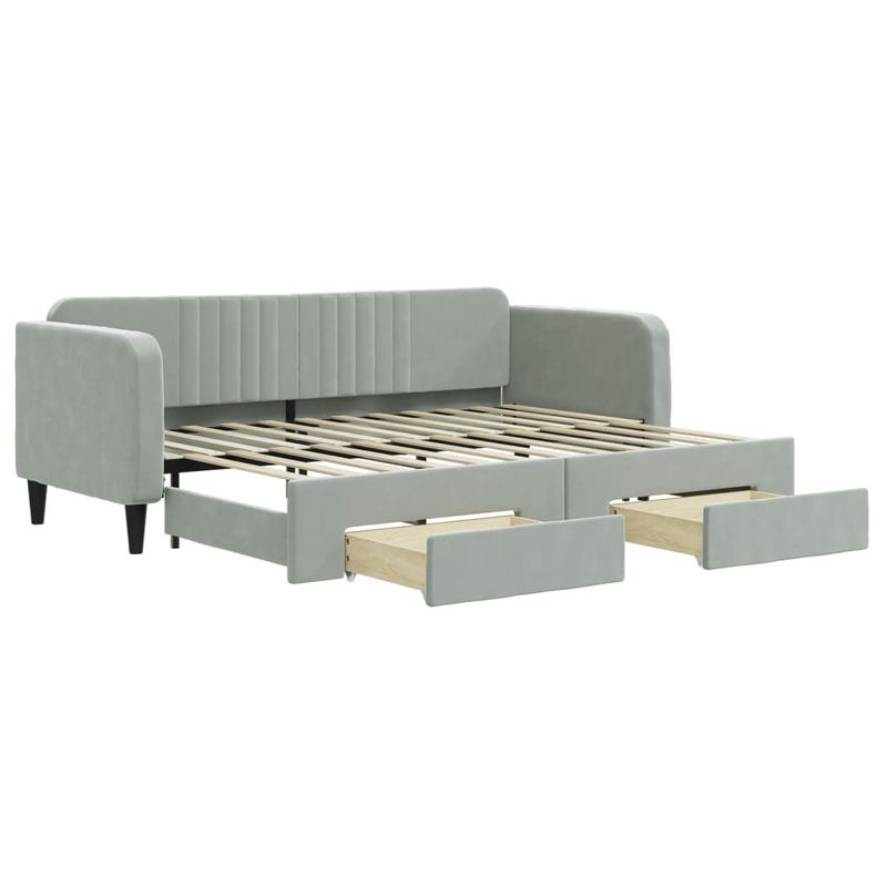 Casa si Gradina - Mobilier - Paturi si accesorii - Paturi - Pat de zi cu extensie si sertare, gri deschis 80x200 cm catifea - Infinity.ro