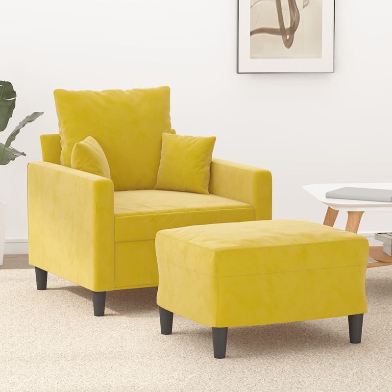 Casa si Gradina - Mobilier - Scaune si fotolii - Fotolii - Fotoliu canapea cu taburet, galben, 60 cm, catifea - Infinity.ro