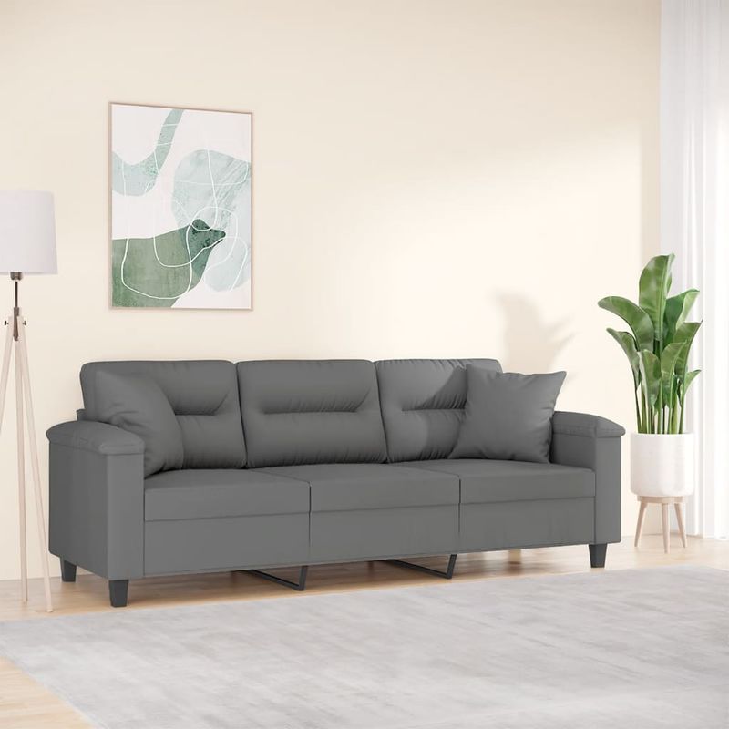 Casa si Gradina - Mobilier - Canapele si coltare - Canapele - Canapea cu 3 locuri si perne, gri inchis, 180 cm, microfibra - Infinity.ro