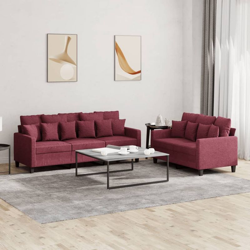 Casa si Gradina - Mobilier - Seturi de mobilier - Seturi living - Set canapea cu perne, 2 piese, rosu vin, material textil - Infinity.ro