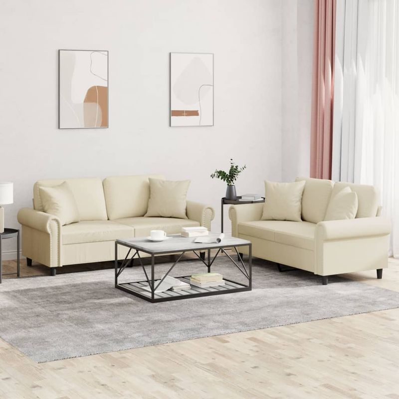 Casa si Gradina - Mobilier - Seturi de mobilier - Seturi living - Set de canapele cu perne, 2 piese, crem, piele ecologica - Infinity.ro