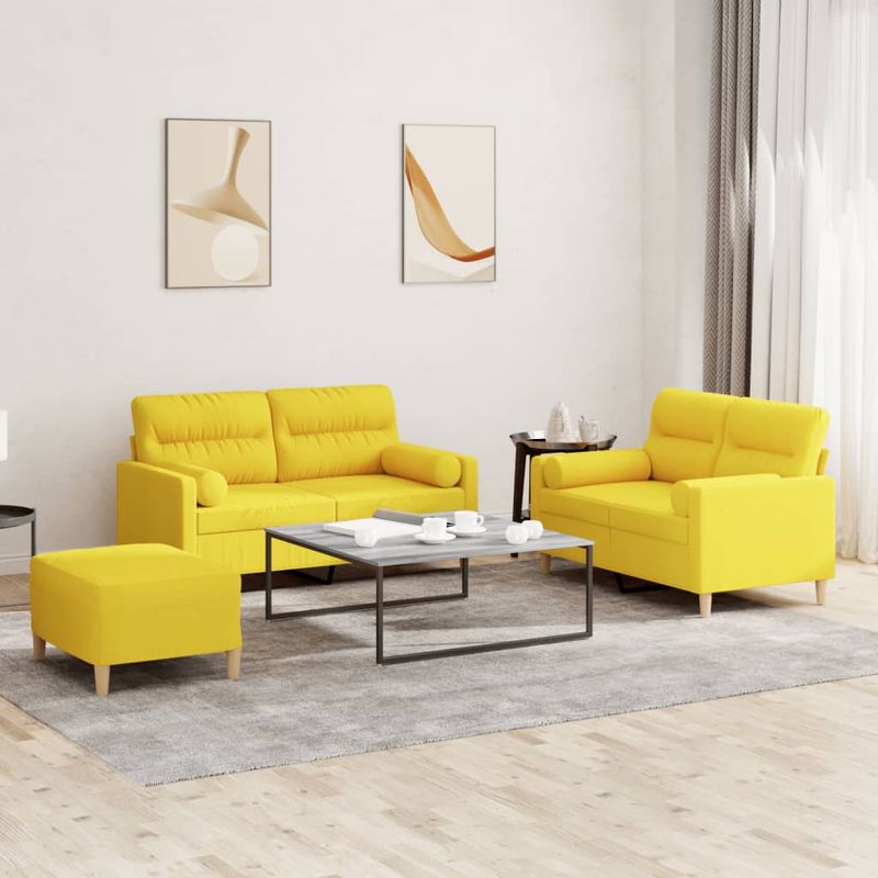 Casa si Gradina - Mobilier - Seturi de mobilier - Seturi living - Set de canapele cu perne, 3 piese, galben deschis, textil - Infinity.ro
