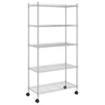 Casa si Gradina - Mobilier - Biblioteci si rafturi - Rafturi - Raft depozitare cu roti, 5 niveluri, 75x35x155 cm, crom, 250 kg - Infinity.ro
