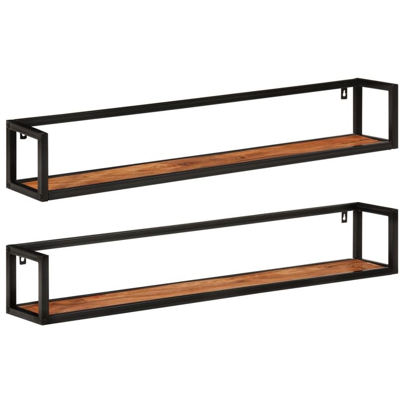 Casa si Gradina - Mobilier - Biblioteci si rafturi - Rafturi - Rafturi de perete 2 buc. 110x17x17 cm lemn masiv acacia si fier - Infinity.ro
