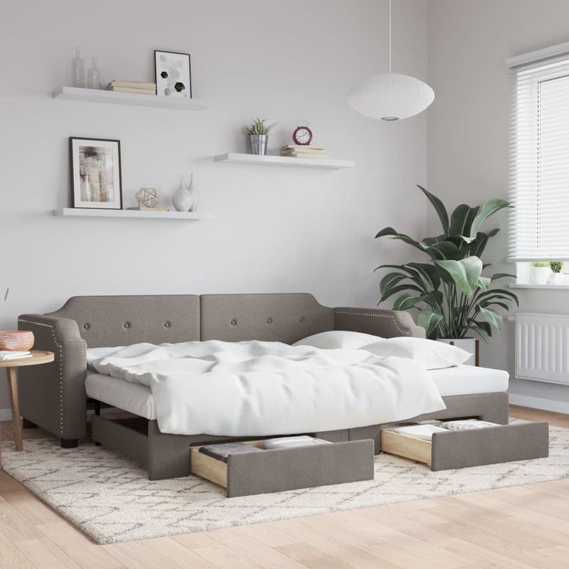 Casa si Gradina - Mobilier - Paturi si accesorii - Paturi - Pat de zi cu extensie si sertare, gri taupe, 80x200 cm, textil - Infinity.ro