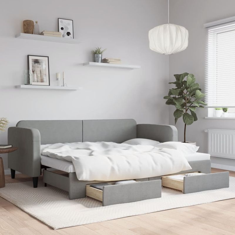 Casa si Gradina - Mobilier - Paturi si accesorii - Paturi - Pat de zi cu extensie si sertare, gri deschis, 80x200 cm textil - Infinity.ro