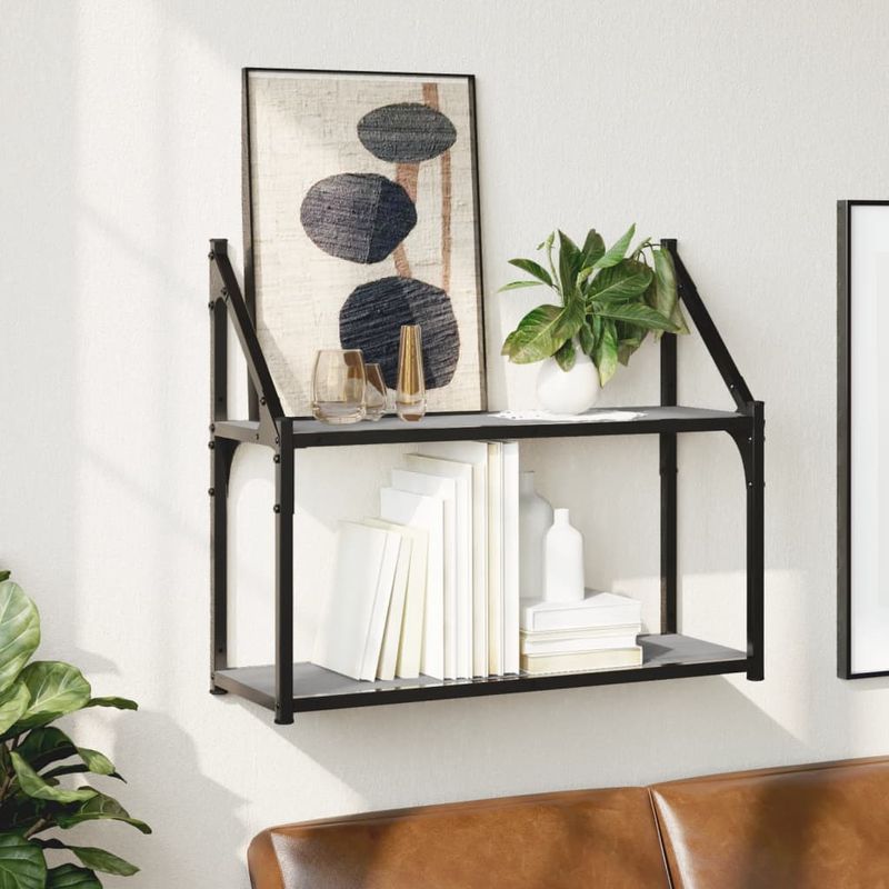 Casa si Gradina - Mobilier - Biblioteci si rafturi - Rafturi - Raft cu 2 niveluri, gri sonoma, 60x21x51 cm, lemn prelucrat - Infinity.ro