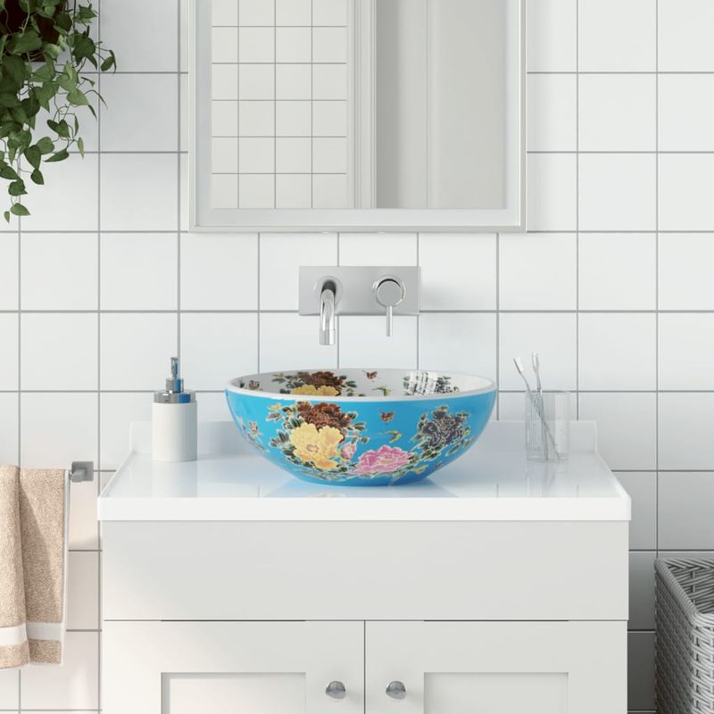 Casa si Gradina - Sanitare - Lavoar baie si accesorii - Lavoare si piedestale - Lavoar de blat, multicolor, rotund, Φ41x14 cm, ceramica, albastru și galben - Infinity.ro