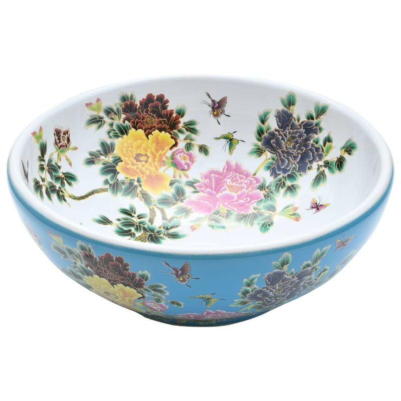 Casa si Gradina - Sanitare - Lavoar baie si accesorii - Lavoare si piedestale - Lavoar de blat, multicolor, rotund, Φ41x14 cm, ceramica, albastru și galben - Infinity.ro