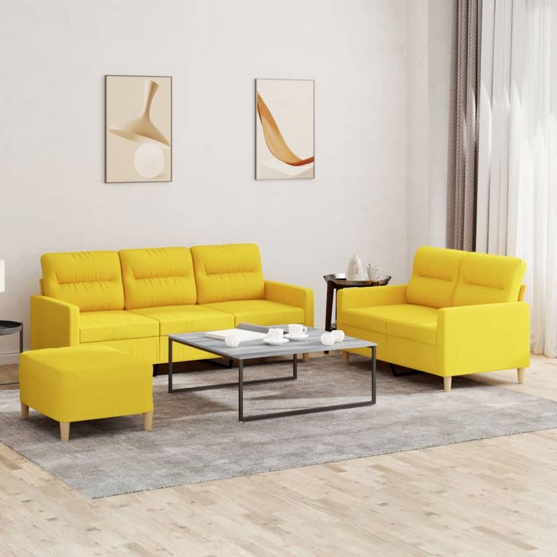 Casa si Gradina - Mobilier - Seturi de mobilier - Seturi living - Set de canapele cu perne, 3 piese, galben deschis, textil - Infinity.ro