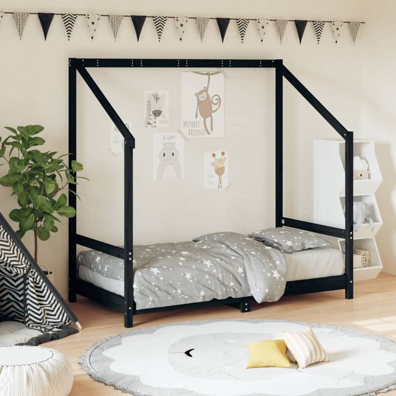 Casa si Gradina - Mobilier - Mobilier copii - Patuturi copii - Cadru de pat pentru copii, negru, 80x160 cm, lemn masiv de pin - Infinity.ro
