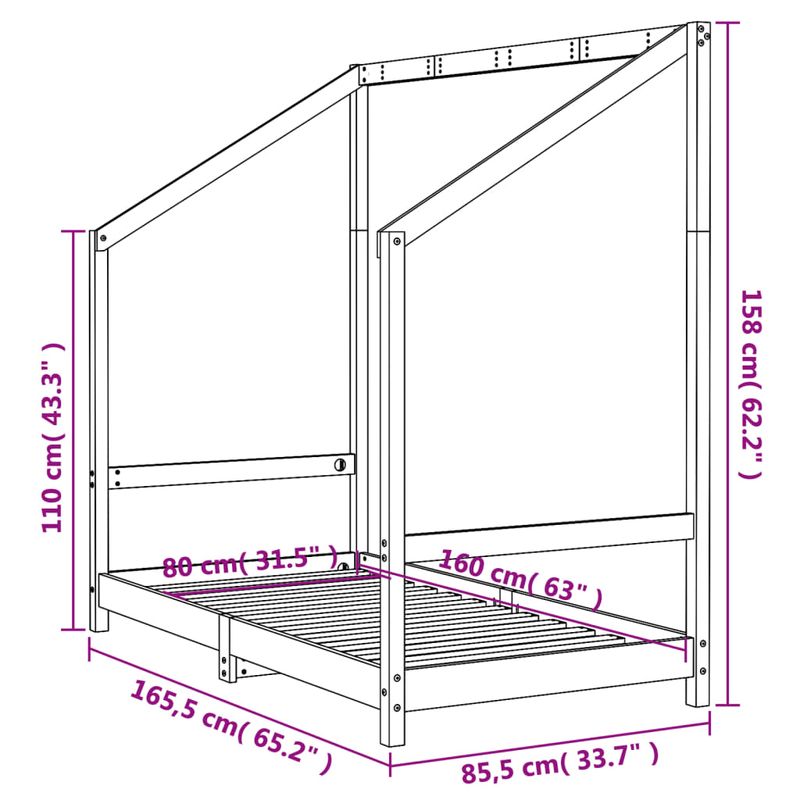 Casa si Gradina - Mobilier - Mobilier copii - Patuturi copii - Cadru de pat pentru copii, negru, 80x160 cm, lemn masiv de pin - Infinity.ro