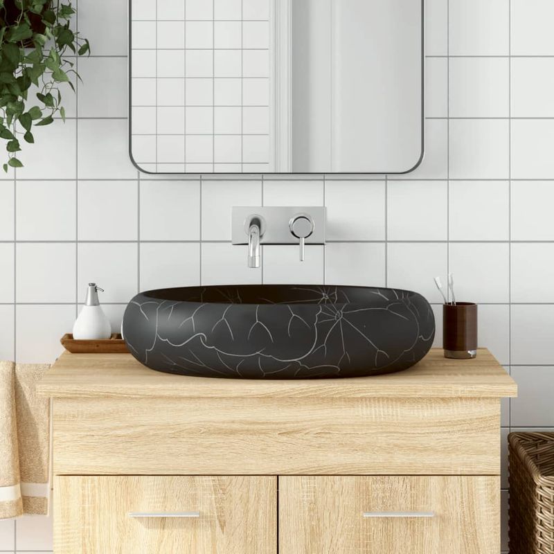 Casa si Gradina - Sanitare - Lavoar baie si accesorii - Lavoare si piedestale - Lavoar de blat, negru, 59x40x15 cm, ceramica, oval - Infinity.ro