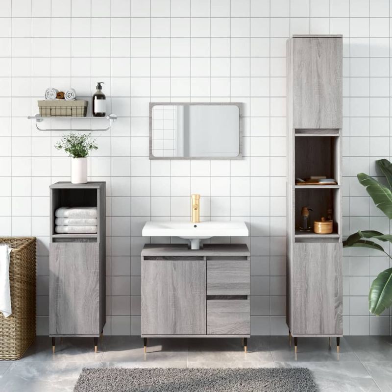 Casa si Gradina - Mobilier - Seturi de mobilier - Seturi baie - Set mobilier de baie, 3 piese, gri sonoma, lemn prelucrat - Infinity.ro