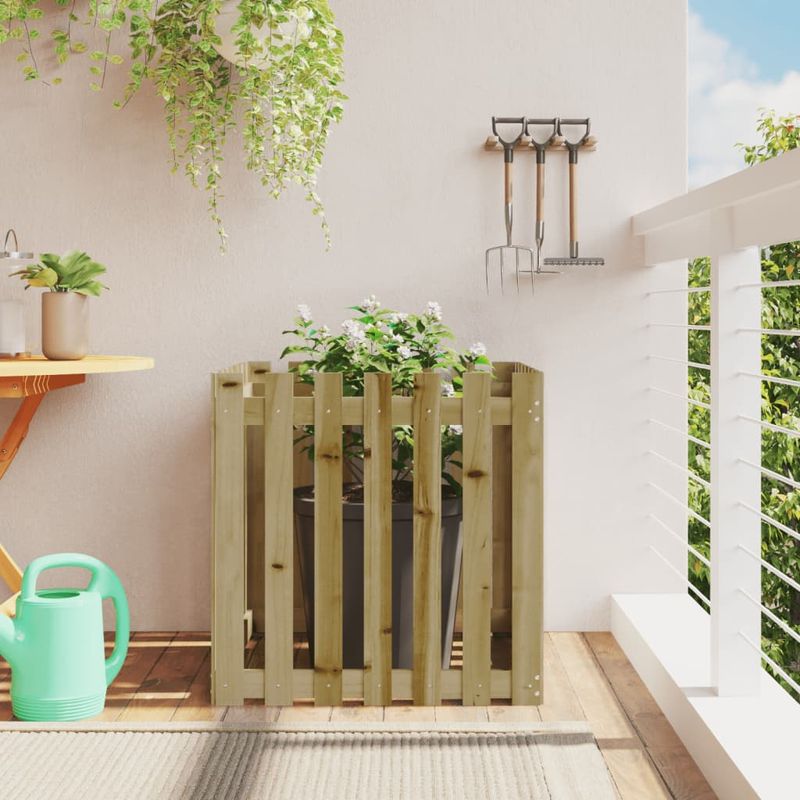 Casa si Gradina - Gradinarit si plante - Plante si ghivece - Ghivece si suporturi - Jardiniera gradina cu design gard, 70x70x70 cm, lemn pin tratat - Infinity.ro