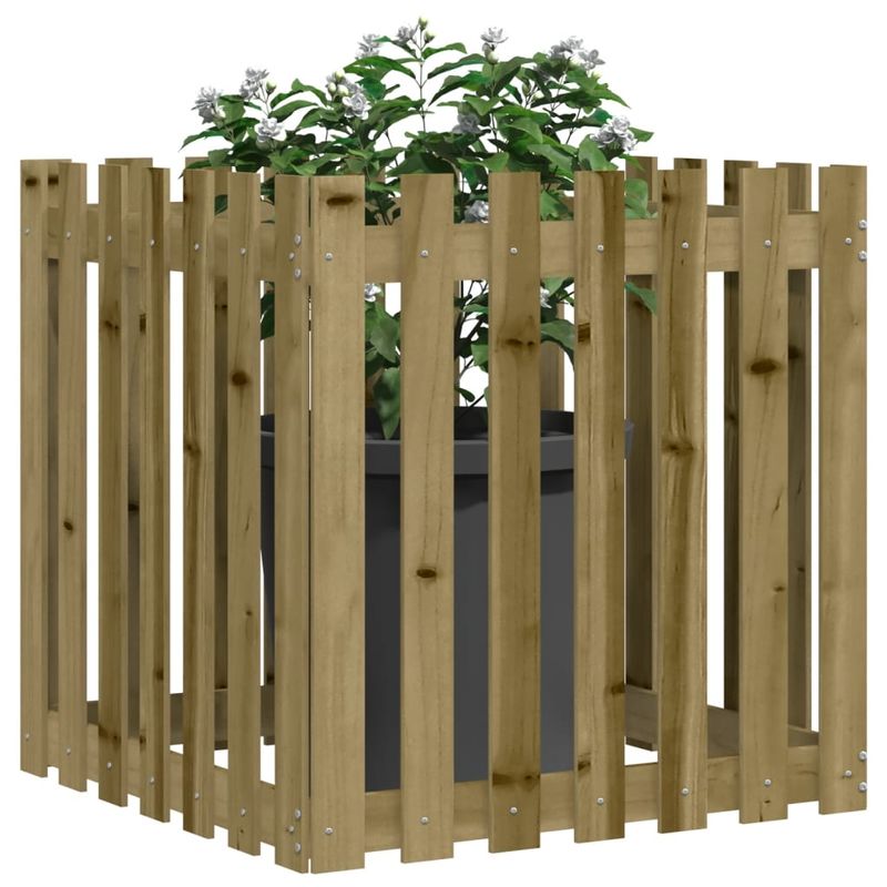Casa si Gradina - Gradinarit si plante - Plante si ghivece - Ghivece si suporturi - Jardiniera gradina cu design gard, 70x70x70 cm, lemn pin tratat - Infinity.ro