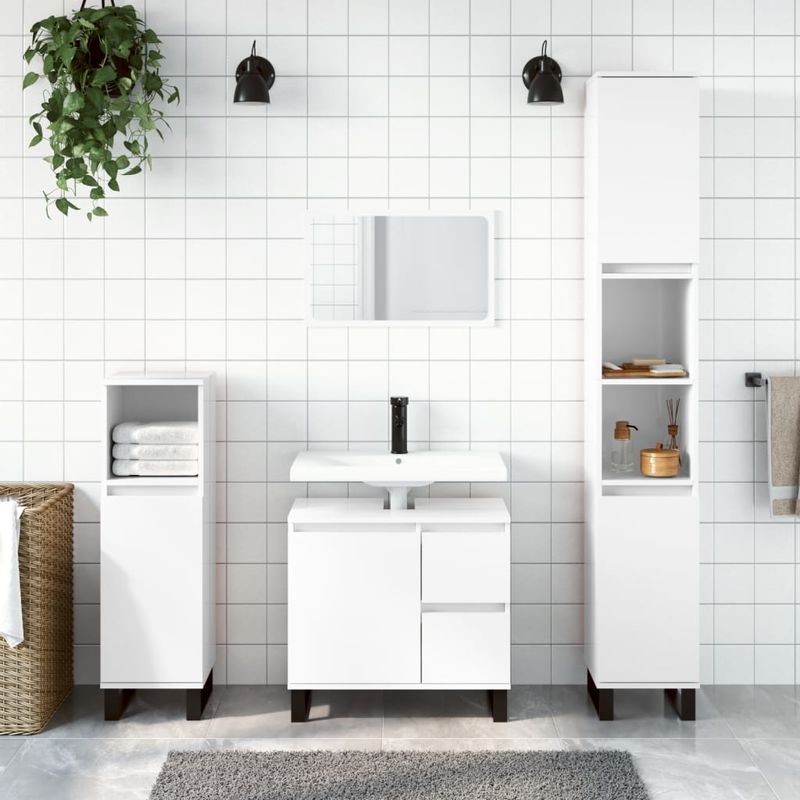 Casa si Gradina - Mobilier - Seturi de mobilier - Seturi baie - Set mobilier de baie, 3 piese, alb extralucios, lemn compozit - Infinity.ro