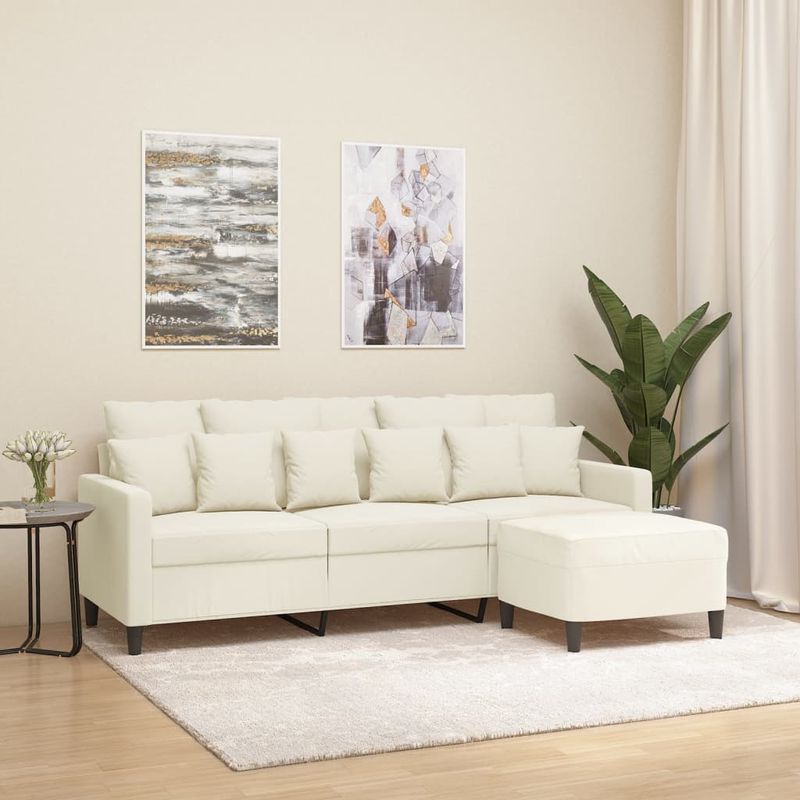 Casa si Gradina - Mobilier - Canapele si coltare - Canapele - Canapea cu 3 locuri si taburet, crem, 180 cm, catifea - Infinity.ro