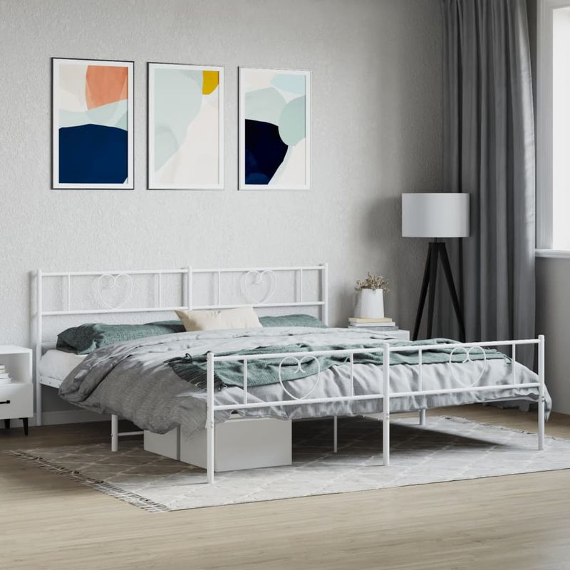 Casa si Gradina - Mobilier - Paturi si accesorii - Paturi - Cadru de pat metalic cu tablie de cap/picioare, alb, 180x200 cm - Infinity.ro