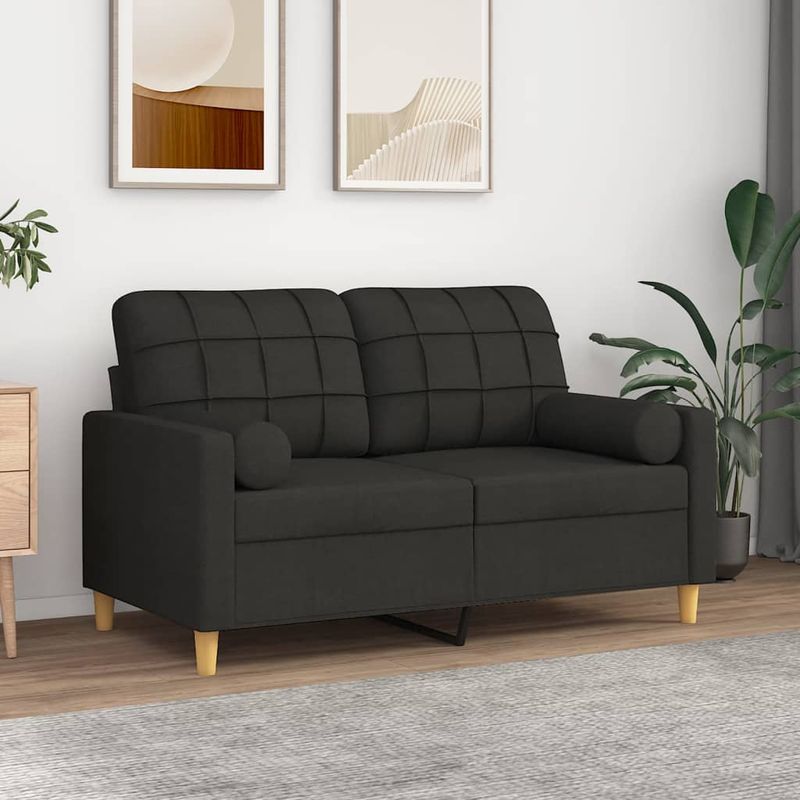 Casa si Gradina - Mobilier - Canapele si coltare - Canapele - Canapea cu 2 locuri cu pernute, negru, 120 cm, textil - Infinity.ro
