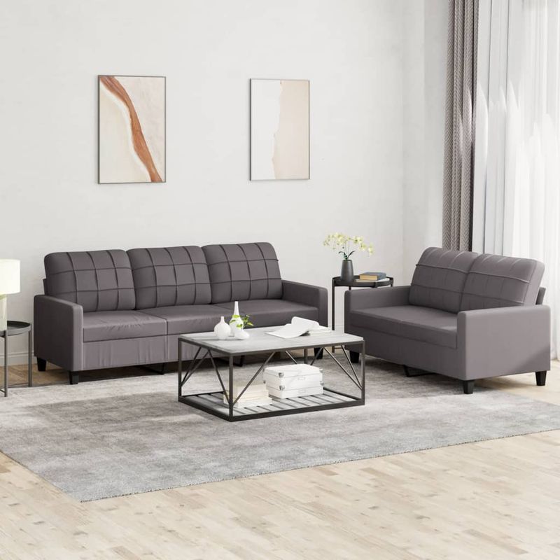 Casa si Gradina - Mobilier - Seturi de mobilier - Seturi living - Set de canapele cu perne, 2 piese, gri, piele ecologica - Infinity.ro