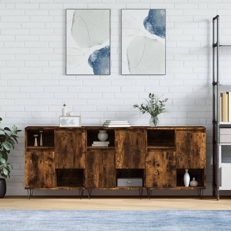 Casa si Gradina - Mobilier - Comode si corpuri - Comode - Servanta, 3 buc., stejar fumuriu, lemn prelucrat - Infinity.ro