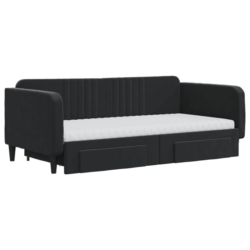 Casa si Gradina - Mobilier - Paturi si accesorii - Paturi - Pat de zi cu extensie si sertare, negru, 90x190 cm, catifea - Infinity.ro