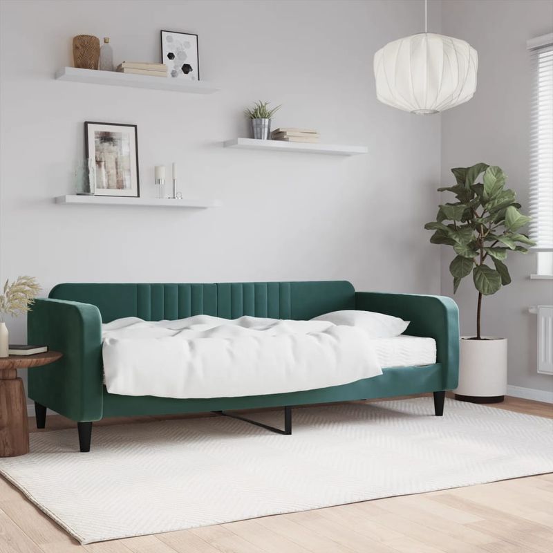 Casa si Gradina - Mobilier - Paturi si accesorii - Paturi - Pat de zi cu saltea, verde inchis, 90x200 cm, catifea - Infinity.ro
