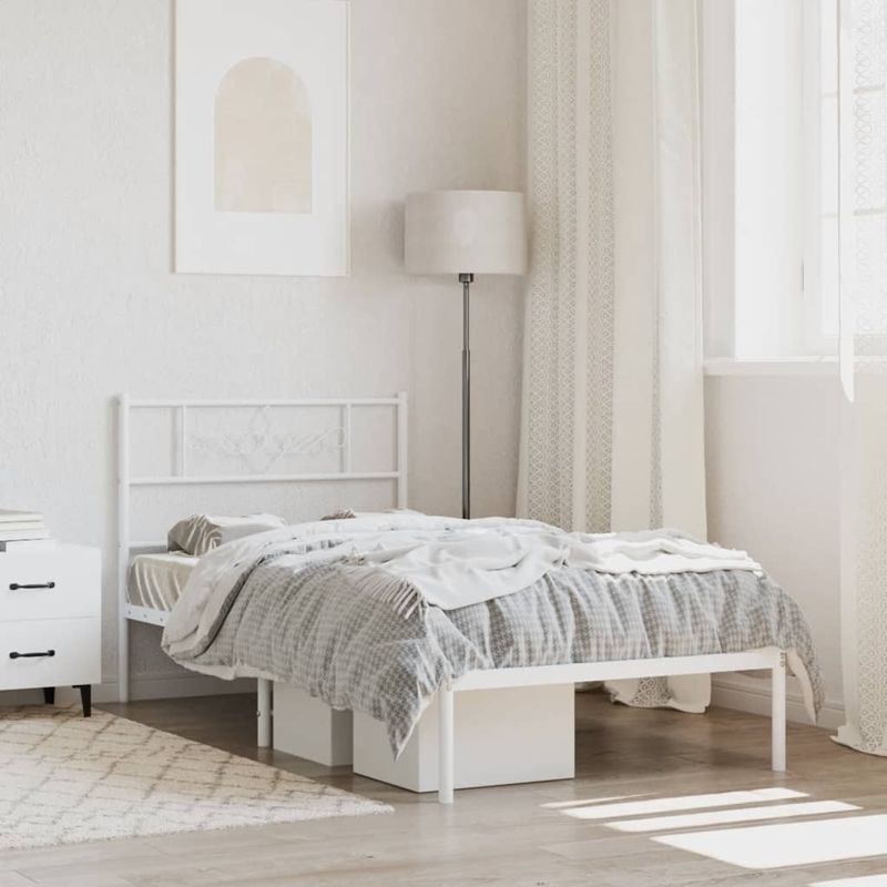 Casa si Gradina - Mobilier - Paturi si accesorii - Paturi - Cadru pat metalic cu tablie, alb, 90x200 cm - Infinity.ro