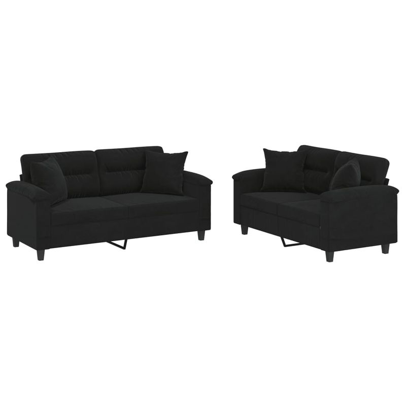 Casa si Gradina - Mobilier - Seturi de mobilier - Seturi living - Set de canapele cu perne, 2 piese, negru, microfibra - Infinity.ro