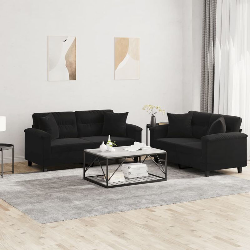 Casa si Gradina - Mobilier - Seturi de mobilier - Seturi living - Set de canapele cu perne, 2 piese, negru, microfibra - Infinity.ro