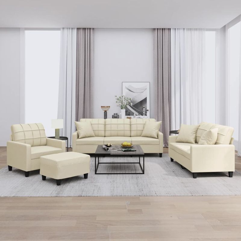 Casa si Gradina - Mobilier - Seturi de mobilier - Seturi living - Set de canapele cu perne, 4 piese, crem, piele ecologica - Infinity.ro