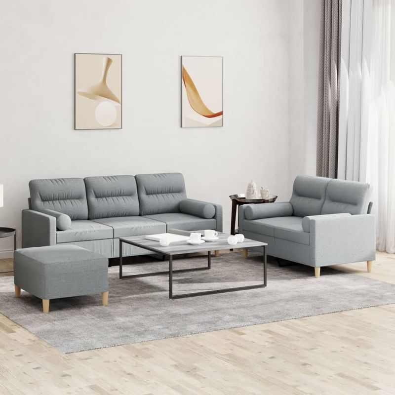 Casa si Gradina - Mobilier - Seturi de mobilier - Seturi living - Set de canapele cu perne, 3 piese, gri deschis, textil - Infinity.ro