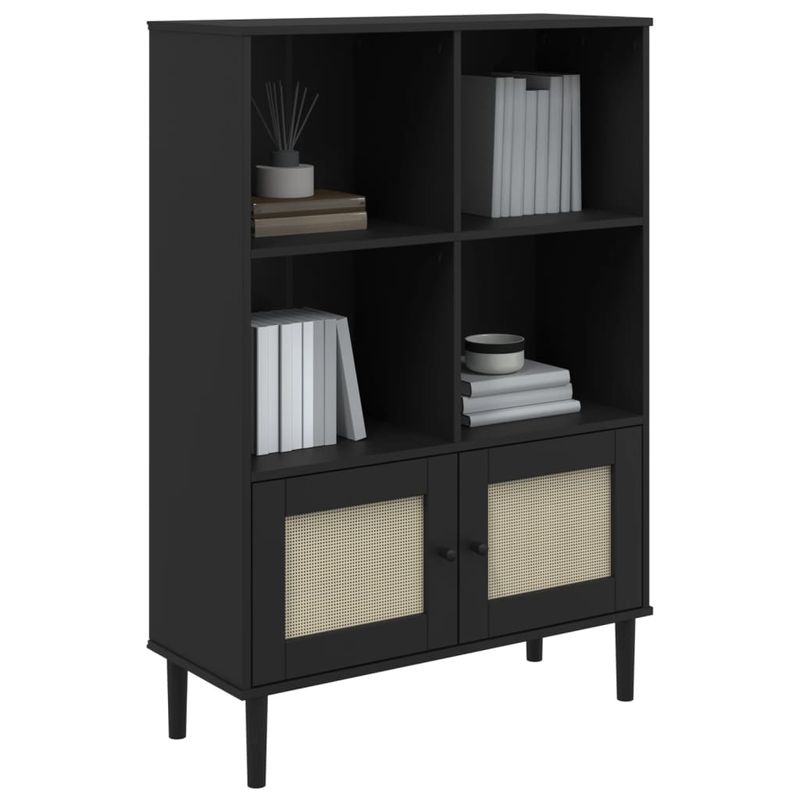 Casa si Gradina - Mobilier - Biblioteci si rafturi - Biblioteci - Biblioteca SENJA aspect ratan negru 90x35x130 cm lemn masiv pin - Infinity.ro