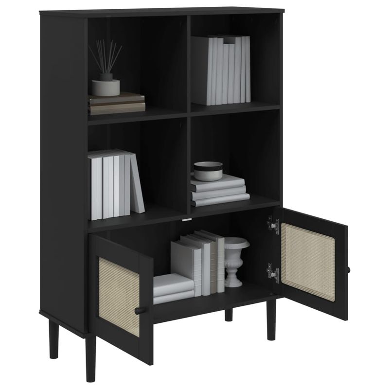 Casa si Gradina - Mobilier - Biblioteci si rafturi - Biblioteci - Biblioteca SENJA aspect ratan negru 90x35x130 cm lemn masiv pin - Infinity.ro