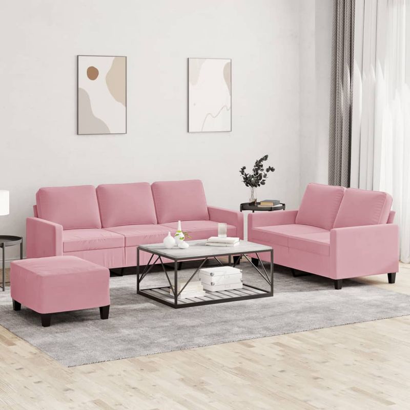 Casa si Gradina - Mobilier - Seturi de mobilier - Seturi living - Set de canapele cu perne, 3 piese, roz, catifea - Infinity.ro
