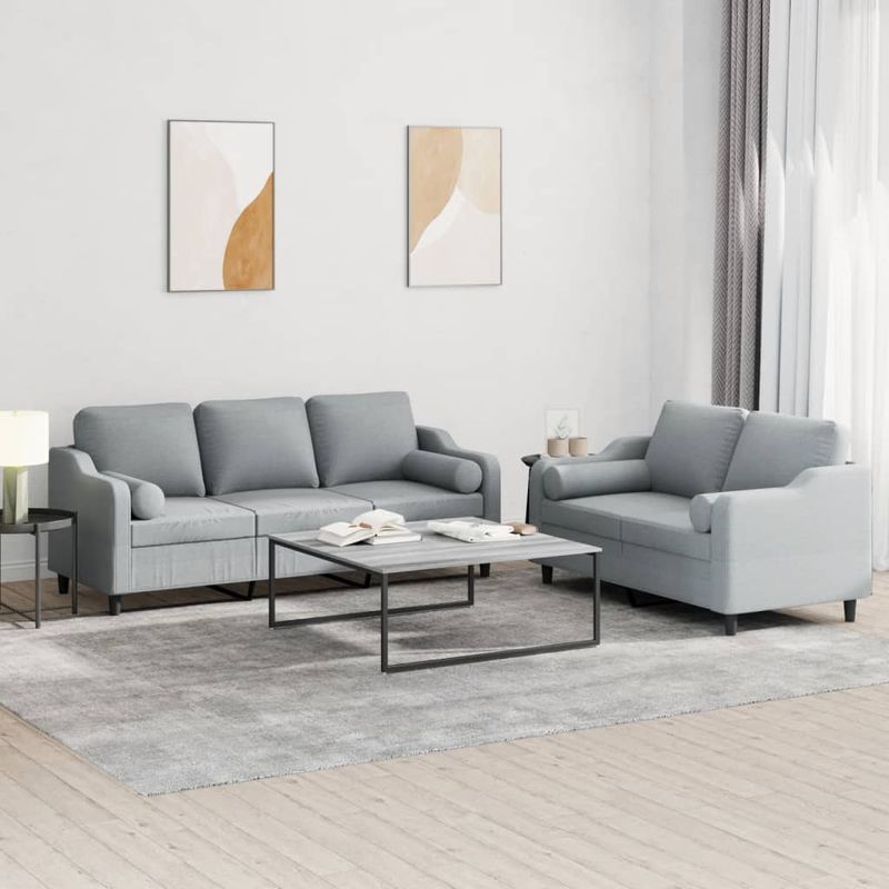 Casa si Gradina - Mobilier - Seturi de mobilier - Seturi living - Set de canapele cu perne, 2 piese, gri deschis, material textil - Infinity.ro