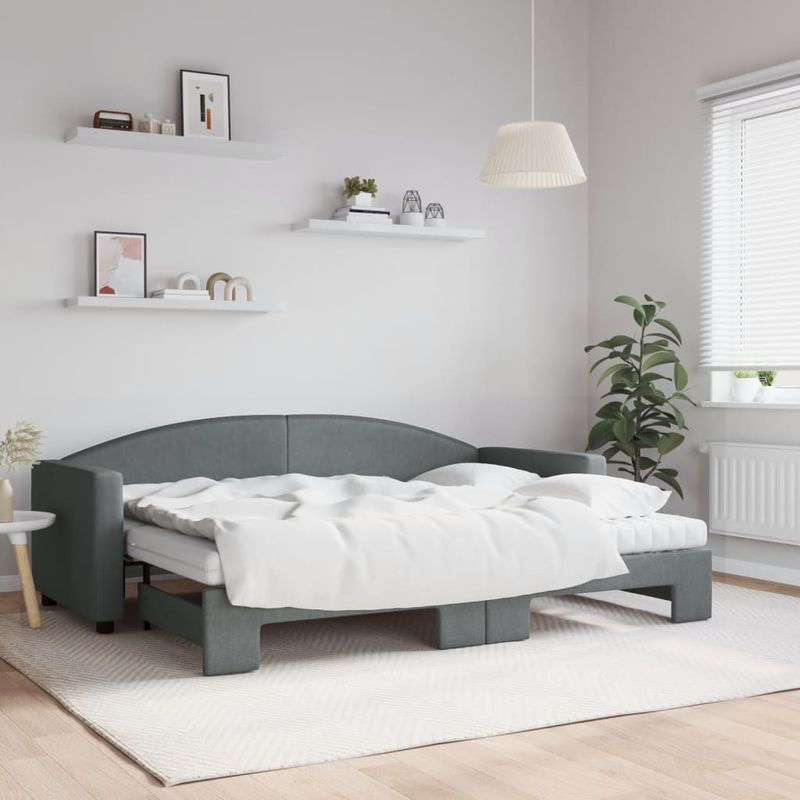 Casa si Gradina - Mobilier - Paturi si accesorii - Paturi - Pat de zi cu extensie si saltele, gri inchis, 80x200 cm, textil - Infinity.ro