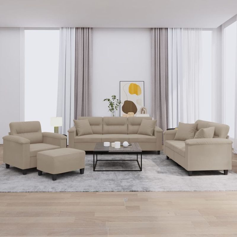 Casa si Gradina - Mobilier - Seturi de mobilier - Seturi living - Set de canapele cu perne, 4 piese, gri taupe, microfibra - Infinity.ro