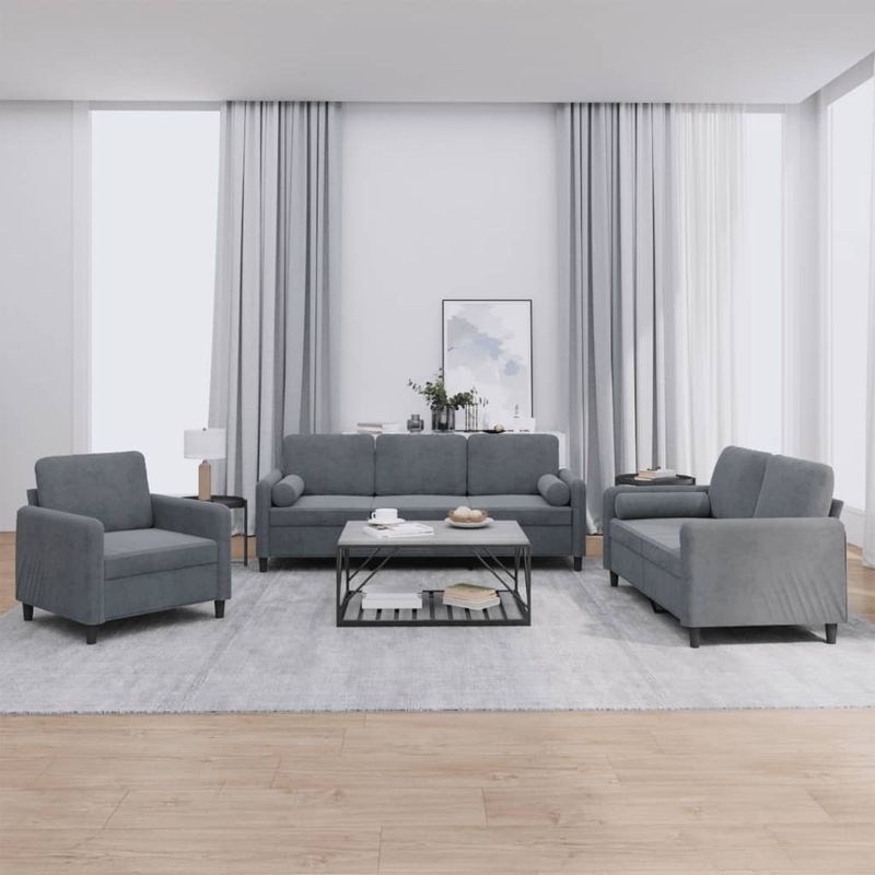 Casa si Gradina - Mobilier - Seturi de mobilier - Seturi living - Set canapea cu perne, 3 piese, gri inchis, catifea - Infinity.ro