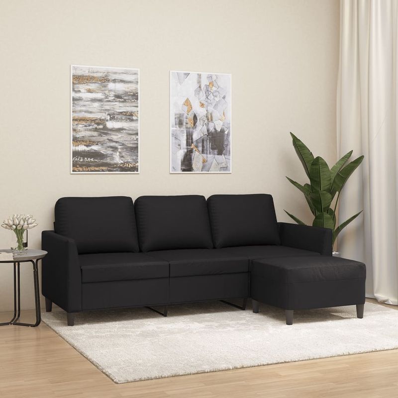 Casa si Gradina - Mobilier - Canapele si coltare - Canapele - Canapea cu 3 locuri si taburet, negru, 180 cm, piele ecologica - Infinity.ro