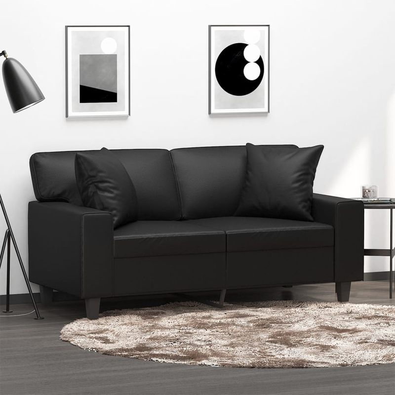 Casa si Gradina - Mobilier - Canapele si coltare - Canapele - Canapea cu 2 locuri cu pernute, negru, 120 cm, piele ecologica - Infinity.ro