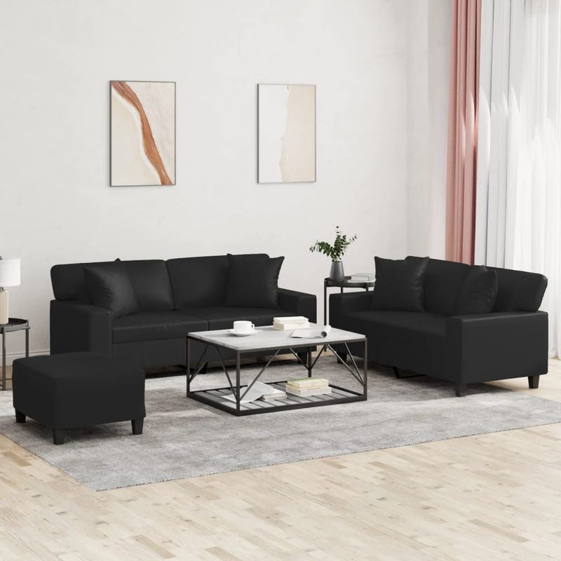 Casa si Gradina - Mobilier - Seturi de mobilier - Seturi living - Set de canapele cu perne, 3 piese, negru, piele ecologica - Infinity.ro