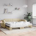 Casa si Gradina - Mobilier - Paturi si accesorii - Paturi - Pat de zi cu extensie si saltele, crem, 90x200 cm, textil - Infinity.ro