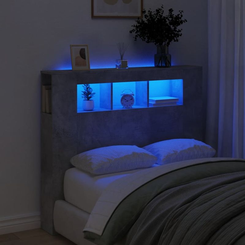 Casa si Gradina - Mobilier - Paturi si accesorii - Accesorii paturi - Tablie de pat cu LED, gri beton, 120x18,5x103,5 cm, lemn - Infinity.ro