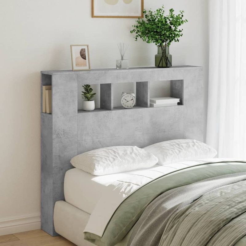 Casa si Gradina - Mobilier - Paturi si accesorii - Accesorii paturi - Tablie de pat cu LED, gri beton, 120x18,5x103,5 cm, lemn - Infinity.ro