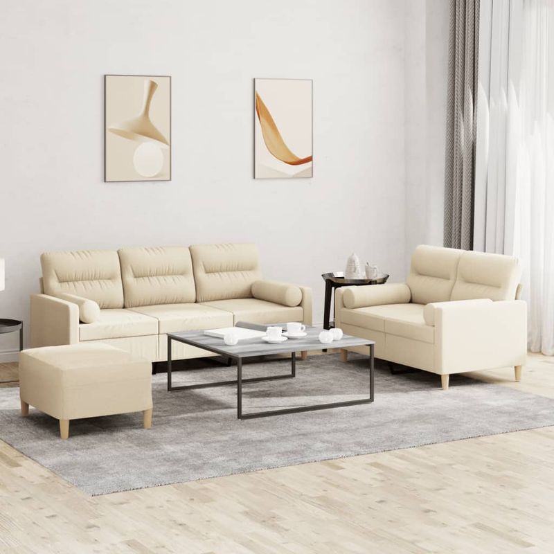 Casa si Gradina - Mobilier - Seturi de mobilier - Seturi living - Set de canapele cu perne, 3 piese, crem, textil - Infinity.ro